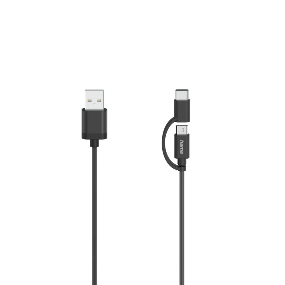 Kaabel Hama Hama 00200616 Micro-USB Cable, 2 in 1, incl. Adapter to USB-C, USB 2.0, 0.75 m