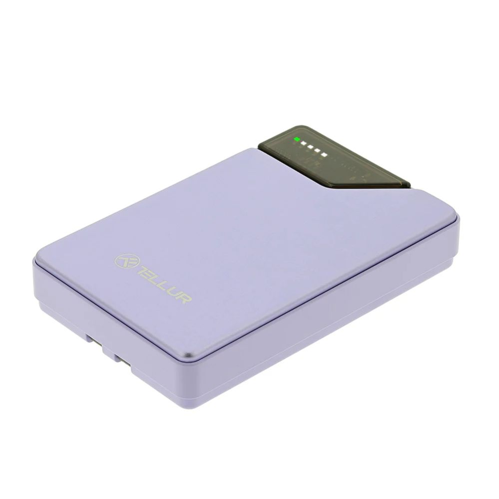 Väline aku Tellur Power Bank 10000mAh, USB-C + Lightning cables built-in purple