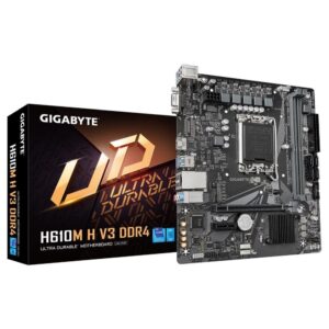 Motherboard for Intel processors Gigabyte  Mainboard||Intel H610|LGA1700|Micro-ATX|Memory DDR4|Memory slots 2|1xPCI-Express 3.0 1x|1xPCI-Express 4.0 16x|1xM.2|1x15pin D-sub|1xHDMI|4xUSB 2.0|2xUSB 3.2|1xPS/2|1xRJ45|3xAudio port|H610MHV3DDR4 