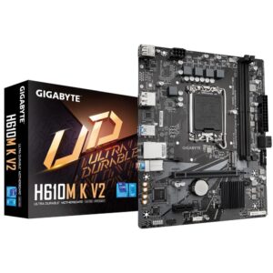 Motherboard for Intel processors Gigabyte  Mainboard||Intel H610|LGA1700|Micro-ATX|Memory DDR5|Memory slots 2|1xPCI-Express 3.0 1x|1xPCI-Express 4.0 16x|1xM.2|1xHDMI|1xDisplayPort|4xUSB 2.0|2xUSB 3.2|1xPS/2|1xRJ45|3xAudio port|H610MKV2 
