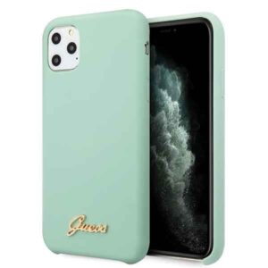 Nugarėlės dėklai Guess  Guess GUHCN58LSLMGG iPhone 11 Pro zielony/green hard case Silicone Vintage Gold Logo