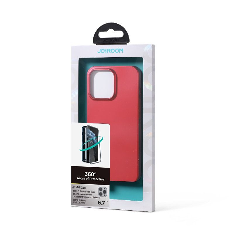 Back panel cover Joyroom - Joyroom 360 Full Case front and back cover for iPhone 13 Pro Max + tempered glass screen protector red (JR-BP928 red)