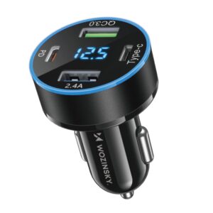 Adapteris Wozinsky  Wozinsky WDCCB Car Charger with Display 50W 2xUSB-C / 2xUSB-A - Black 