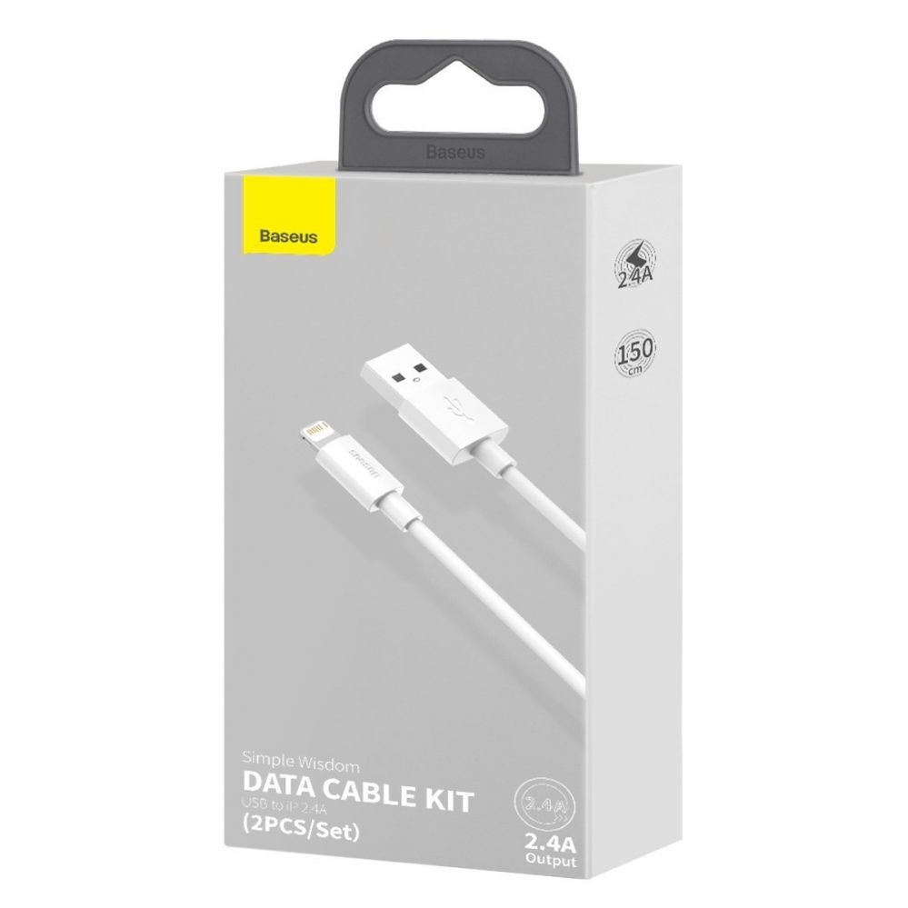 Cable Baseus Baseus Simple Wisdom Data Cable Kit USB to Lightning 2.4A (2PCS/Set)1.5m White