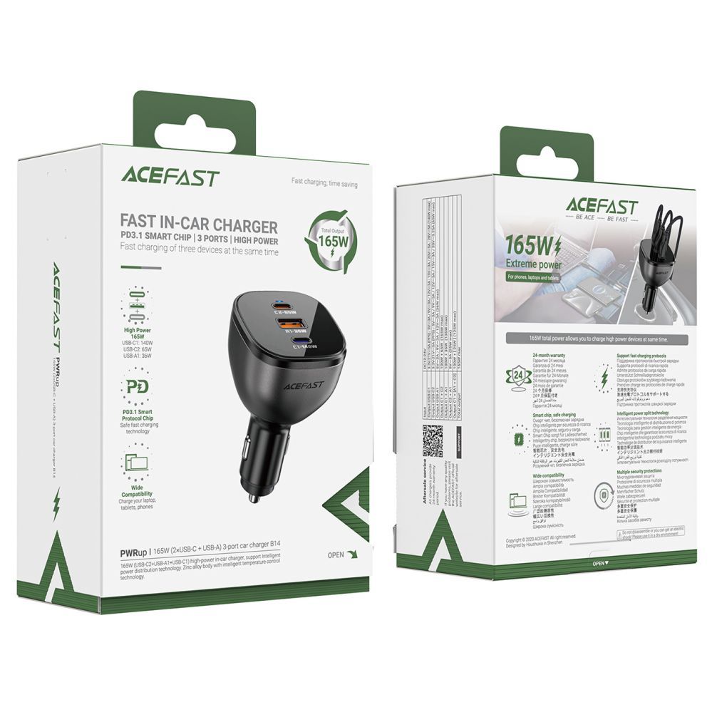 Adaptrid Acefast Acefast B14 car charger 165W 2x USB-C 1x USB-A - black