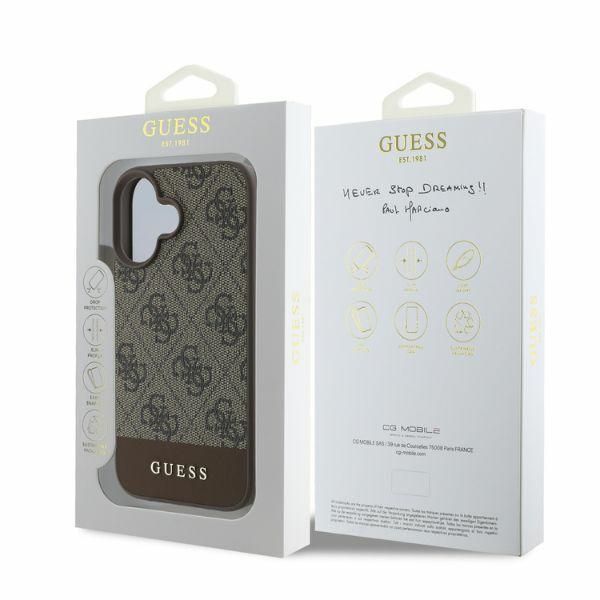 Aizmugurējais vāciņš Guess Guess 4G Bottom Stripe iPhone 16 Case - Brown