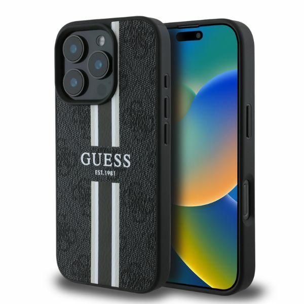 Aizmugurējais vāciņš Guess Guess 4G Printed Stripes MagSafe case for iPhone 16 Pro - black