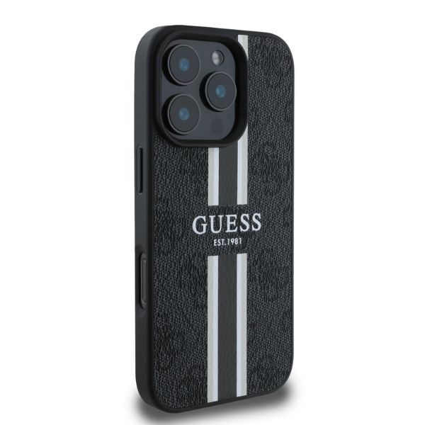 Aizmugurējais vāciņš Guess Guess 4G Printed Stripes MagSafe case for iPhone 16 Pro - black