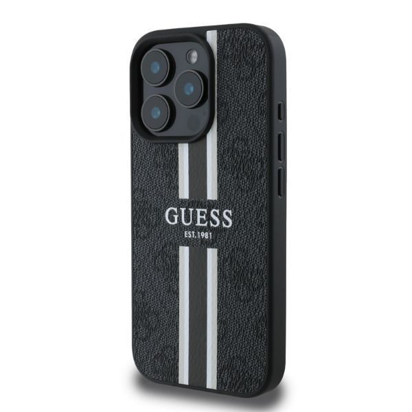 Aizmugurējais vāciņš Guess Guess 4G Printed Stripes MagSafe case for iPhone 16 Pro - black