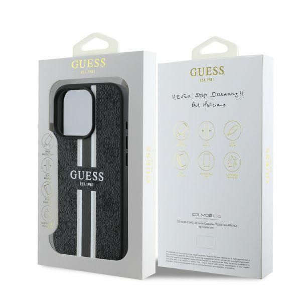 Aizmugurējais vāciņš Guess Guess 4G Printed Stripes MagSafe case for iPhone 16 Pro - black