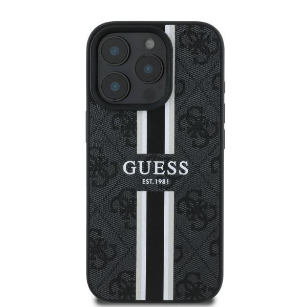 Aizmugurējais vāciņš Guess Guess 4G Printed Stripes MagSafe case for iPhone 16 Pro - black