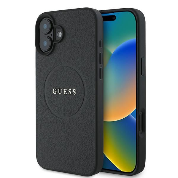 Aizmugurējais vāciņš Guess Guess Grained Gold Ring MagSafe case for iPhone 16 Plus - black