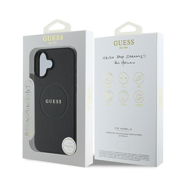 Aizmugurējais vāciņš Guess Guess Grained Gold Ring MagSafe case for iPhone 16 Plus - black