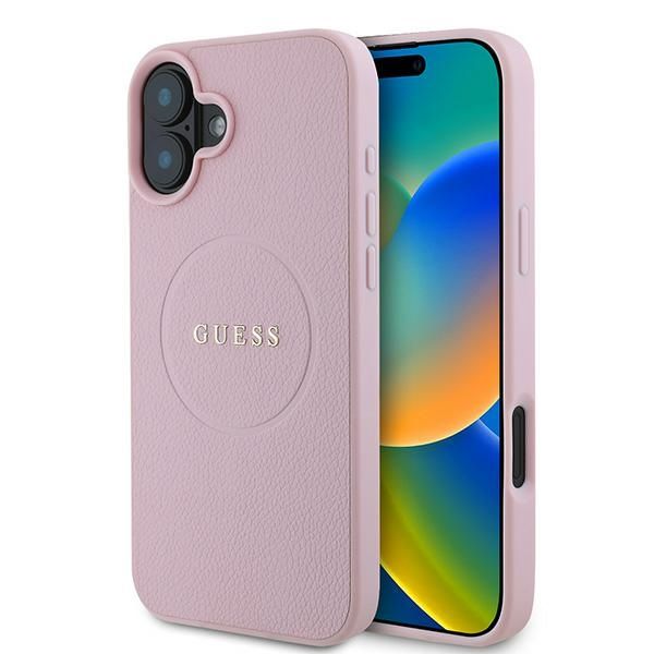 Aizmugurējais vāciņš Guess Guess Grained Gold Ring MagSafe iPhone 16 Plus Case - Pink