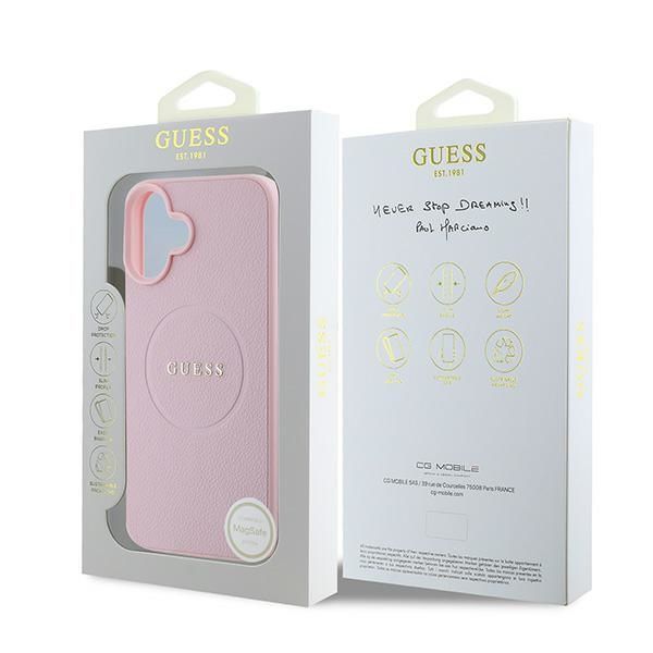Aizmugurējais vāciņš Guess Guess Grained Gold Ring MagSafe iPhone 16 Plus Case - Pink