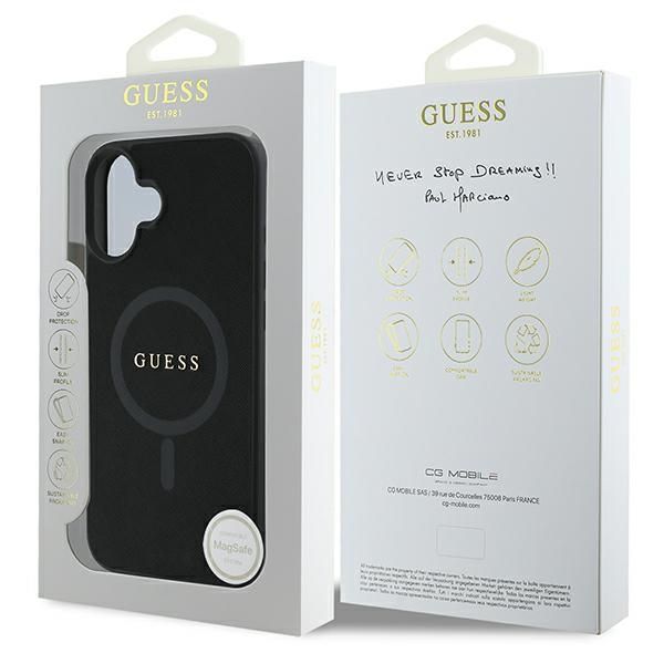 Tagakaaned Guess Guess Saffiano Classic Logo MagSafe iPhone 16 Plus Case - Black