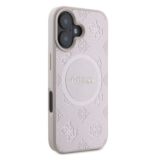 Tagakaaned Guess Guess Saffiano Peony Classic Logo MagSafe iPhone 16 Case - Pink