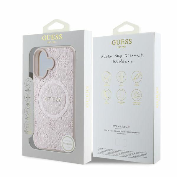 Tagakaaned Guess Guess Saffiano Peony Classic Logo MagSafe iPhone 16 Case - Pink