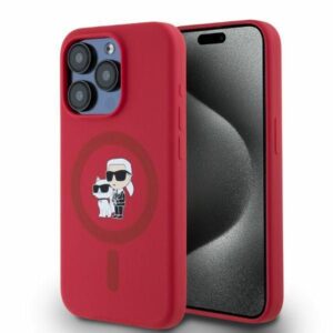Aizmugurējais vāciņš Karl Lagerfeld  Karl Lagerfeld Silicone Karl&Choupette Heads Ring MagSafe Case for iPhone 15 Pro - Red 