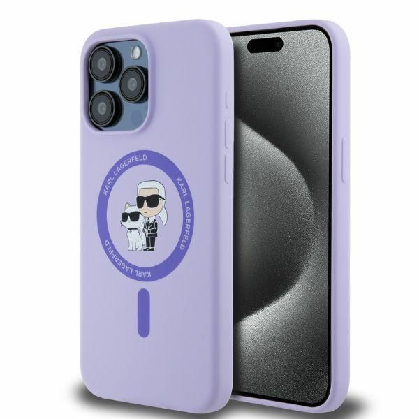 Back panel cover Karl Lagerfeld Karl Lagerfeld Silicone Karl&Choupette Heads Ring MagSafe Case for iPhone 15 Pro Max - Purple