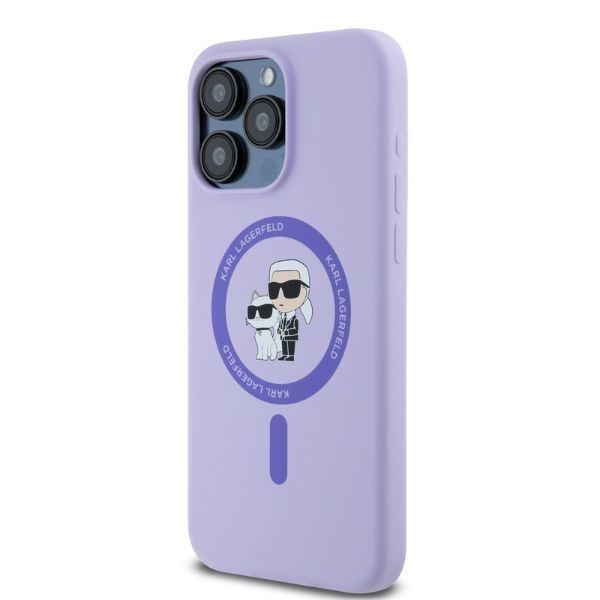 Back panel cover Karl Lagerfeld Karl Lagerfeld Silicone Karl&Choupette Heads Ring MagSafe Case for iPhone 15 Pro Max - Purple