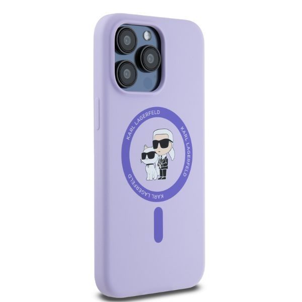 Back panel cover Karl Lagerfeld Karl Lagerfeld Silicone Karl&Choupette Heads Ring MagSafe Case for iPhone 15 Pro Max - Purple