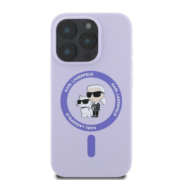 Tagakaaned Karl Lagerfeld Karl Lagerfeld Silicone Karl&Choupette Heads Ring MagSafe Case for iPhone 16 Pro - Purple