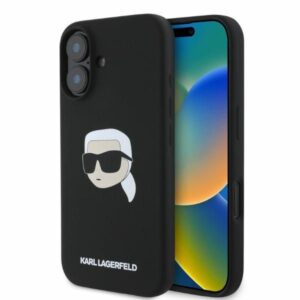 Aizmugurējais vāciņš Karl Lagerfeld  Karl Lagerfeld Silicone Karl Head Print MagSafe iPhone 16 Case - Black 
