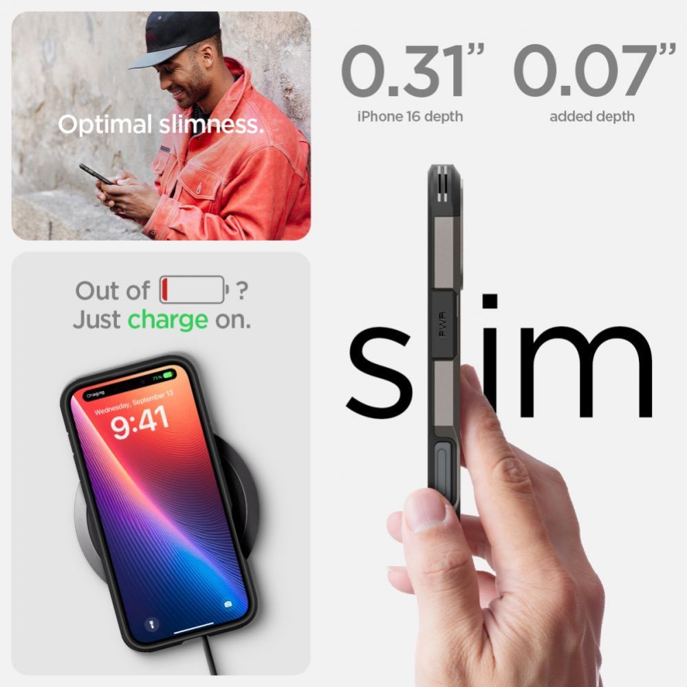 Tagakaaned Spigen Spigen Tough Armor MagSafe case with stand for iPhone 16 - gunmetal