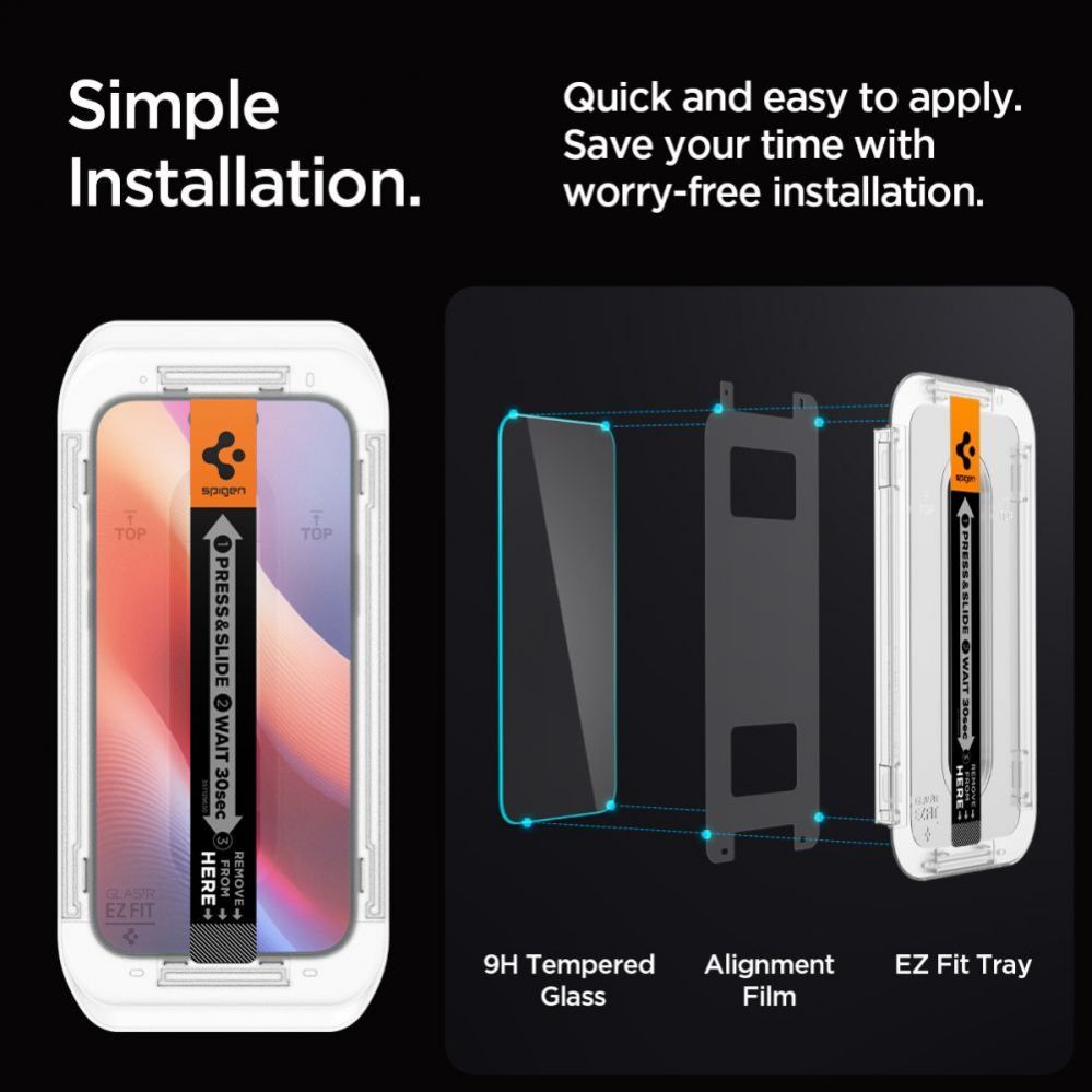 Protective glass Spigen - Spigen Glas.tR EZ Fit Tempered Glass for iPhone 16 Pro / 17 / 17 Pro - 2 pcs.