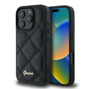 Kitas telefono priedas Guess  Guess Quilted Metal Logo iPhone 16 Pro Case - Black 