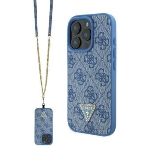 Kitas telefono priedas Guess  Guess Leather Metal Logo Strass Crossbody Case for iPhone 16 Pro Max - Blue 