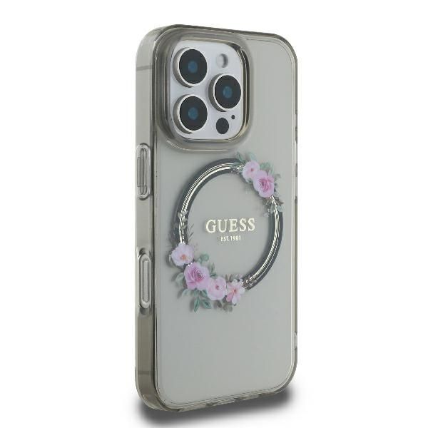 Muu telefoni lisavarustus Guess Guess IML Flowers Wreath MagSafe Case for iPhone 16 Pro - Black