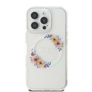 Cits mobilo telefonu aksesuārs Guess  Guess IML Flowers Wreath MagSafe Case for iPhone 16 - Transparent 
