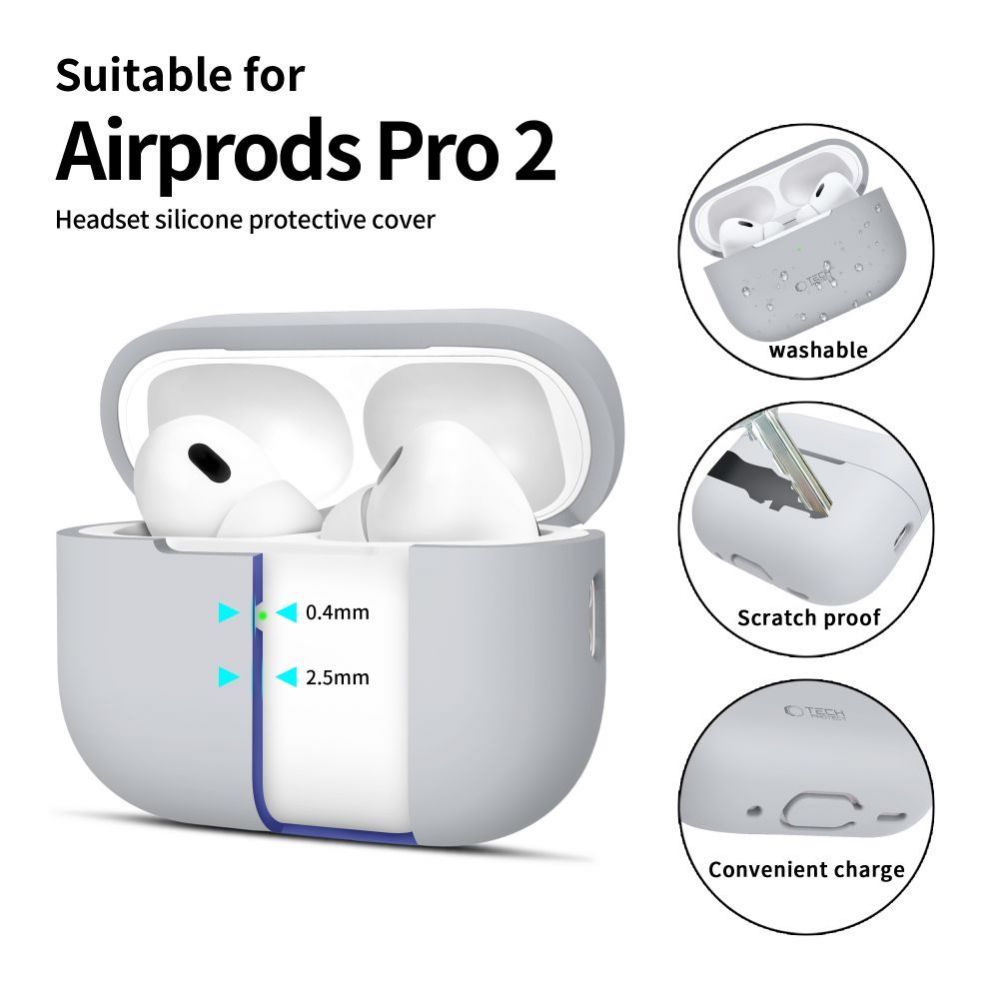 Headphone case Tech-Protect Apple AirPods Pro 1 / 2 Silicone Case Gray