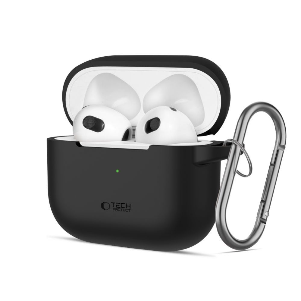 Maciņš austiņām Tech-Protect Apple AirPods 3 Silicone Hook Case Black