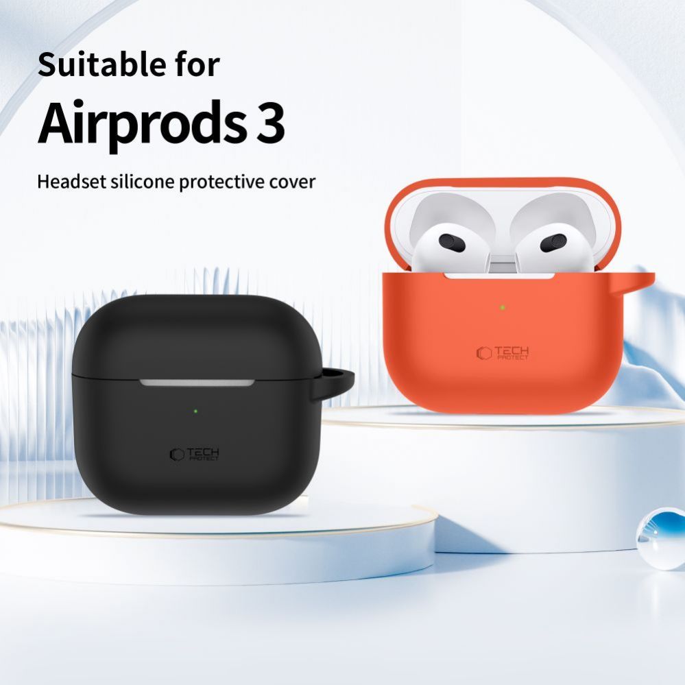 Maciņš austiņām Tech-Protect Apple AirPods 3 Silicone Hook Case Black
