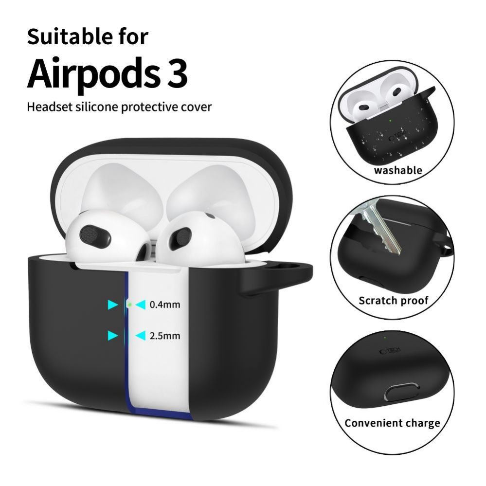 Maciņš austiņām Tech-Protect Apple AirPods 3 Silicone Hook Case Black