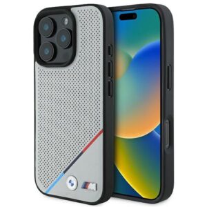 Kitas telefono priedas BMW  BMW M Perforated Tricolor Line MagSafe Case for iPhone 16 Pro - Gray 
