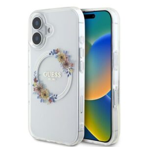 Cits mobilo telefonu aksesuārs Guess  Guess IML Flowers Wreath MagSafe iPhone 16 Plus Case - Clear