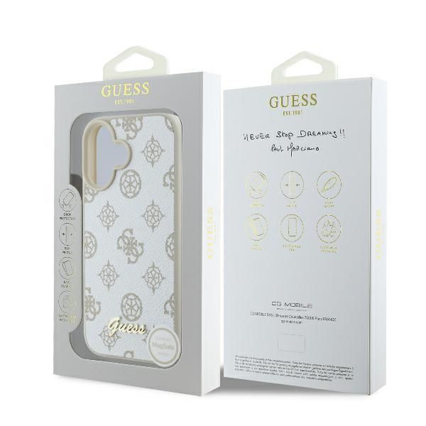 Cits mobilo telefonu aksesuārs Guess Guess Peony Script Logo MagSafe iPhone 16 Case - White