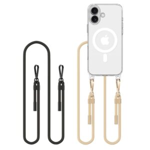 Kitas telefono priedas Tech-Protect  Tech-Protect FlexAir Chain MagSafe iPhone 16 Case - Clear + 2 Lanyards (Black & Taupe) 