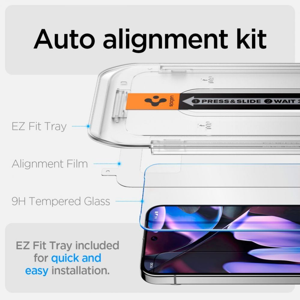 Muu telefoni lisavarustus Spigen Spigen Glas.tR EZ Fit Tempered Glass with Applicator for Google Pixel 10 / 10 Pro / 9 / 9 Pro (2 pcs.)