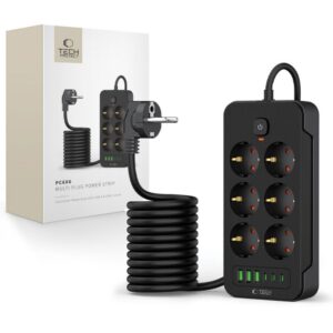 Cits mobilo telefonu aksesuārs Tech-Protect  Tech-Protect PC6X6 Power Strip 6 Sockets 240V + 3xUSB-A + 3xUSB-C 200cm - Black 