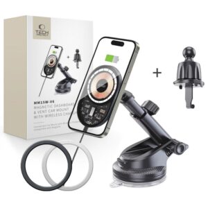 Cits mobilo telefonu aksesuārs Tech-Protect  Tech-Protect MM15W-V6 15W Car Charger Holder with MagSafe for Dashboard and Air Vent - Black 