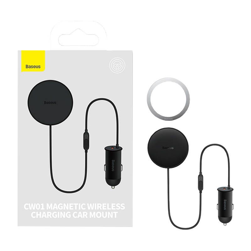 Auto holder Baseus Magnetic Car Phone Holder Baseus CW01 to Ventilation Grid with car charger USB-C, 15W + 25W (black)