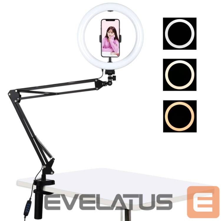 Selfie stick Puller Desktop arm stand Puluz with 26cm LED Vlogging Ring PKT3090B