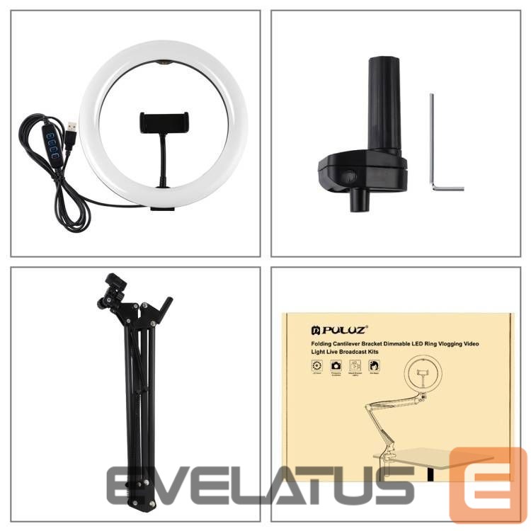 Selfie stick Puller Desktop arm stand Puluz with 26cm LED Vlogging Ring PKT3090B
