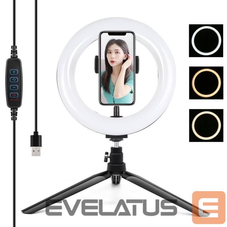 Selfie stick Puller Tripod Mount Puluz with 20cm LED Ring Vlogging PKT3073B