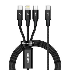 Cable Baseus  Baseus Rapid Series 3-in-1 cable USB-C For M+L+T 20W 1.5m Black 